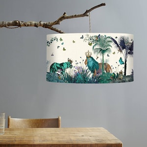 Lamp shade Tropical Lions Blue drum lampshade Lion decor jungle tropical decor nursery lampshade blue lampshade blue room decor lighting image 2