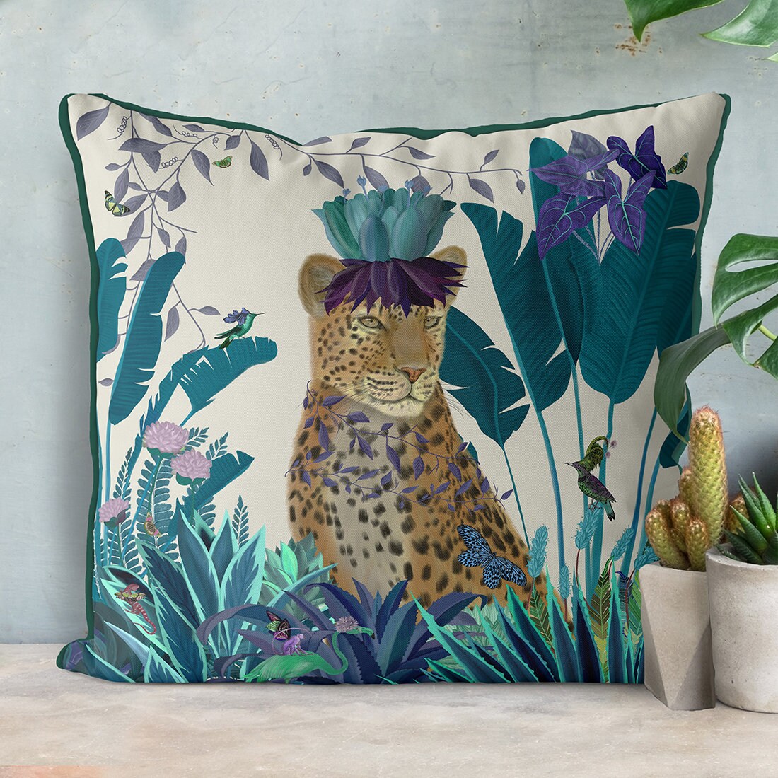 Leopard Pillow Cover Blue Pillow Cover Blue Decor Jungle Pillow Tropical Decor Leopard Cushion Jungle Cushion Tropical Pillow Leopard Print Etsy