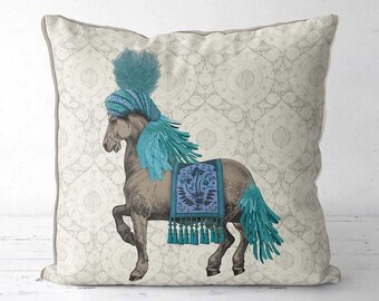 Horse pillow indian decor horse decor Blue Accent pillows throw pillow cover accent cushions india decor animal cushion uk seller shop