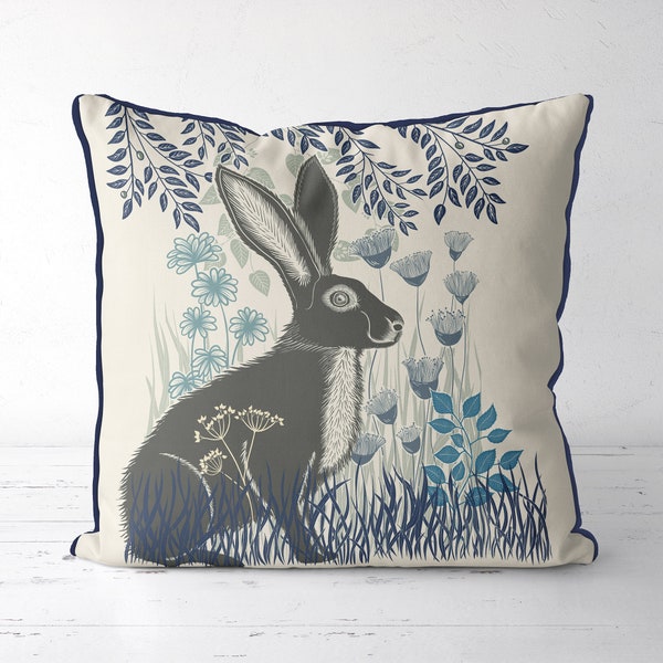 Hare pillow cover, woodland cushion cover - Country Lane Hare1 - rabbit decor, Woodland forest animal english countryside UK shop seller