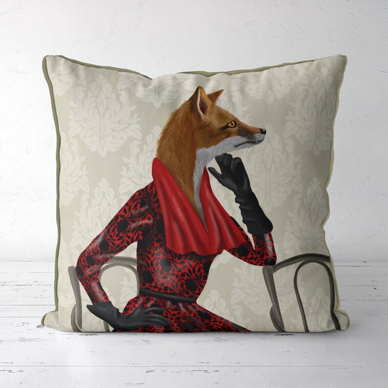 Fox Decor Fox Pillows Cover Fox Throw Pillow Fox Red Scarf Etsy
