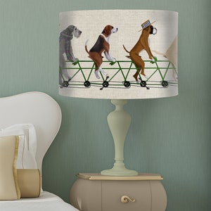 Lamp shade Dog Tandem drum lampshade dog lover gift dog nursery lampshade pendant dog on bike dog decor theme childrens bedroom kids room image 4