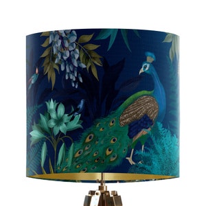 Peacock Garden Lampshade on Blue Large lamp shade with gold lining lampshade for table lamp pendant lamp shade for ceiling turquoise decor image 2