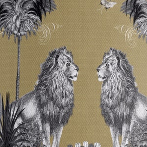 Tropical Lion lampshade in gold, with gold metallic lining, designer fabric handmade in the UK jungle style decor statement lampshade image 6