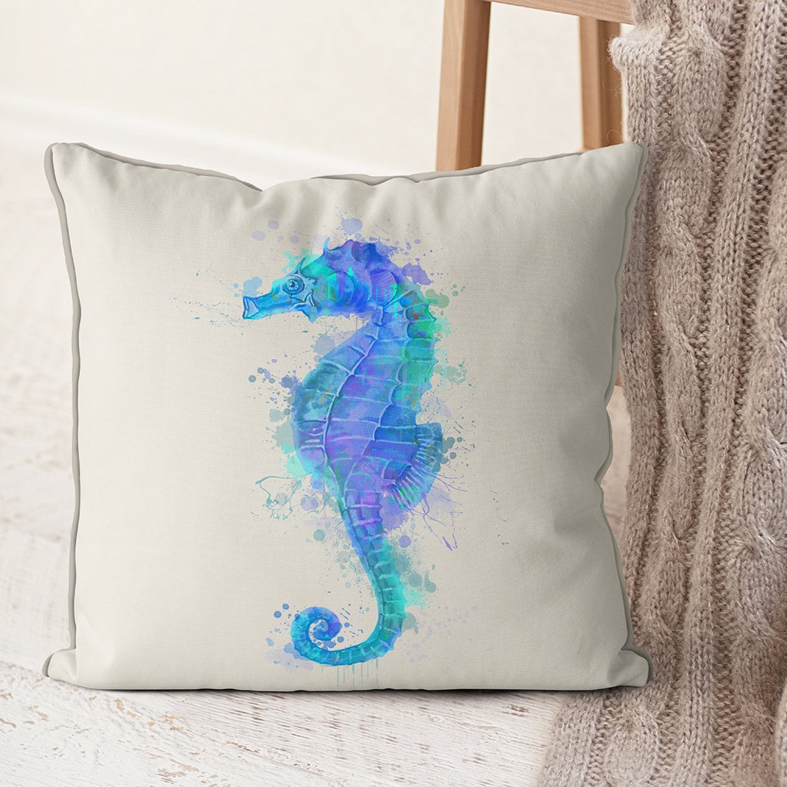 Blue Seahorse Pillow Cover Coastal Accent Pillow Nautical Etsy Singapore