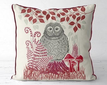 Owl Cushion cover - Country Lane Owl 2 - Owl Pillow, Autumn pillows, fall cushion country decor farmhouse style woodland decor bird decor