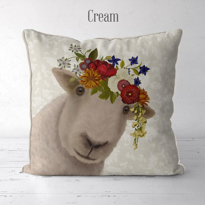 Pretty sheep farmhouse pillow, lamb accent pillow, sheep throw pillow farm animals pillows, sheep gifts, farm gifts, farm nursery, Bohemian image 9