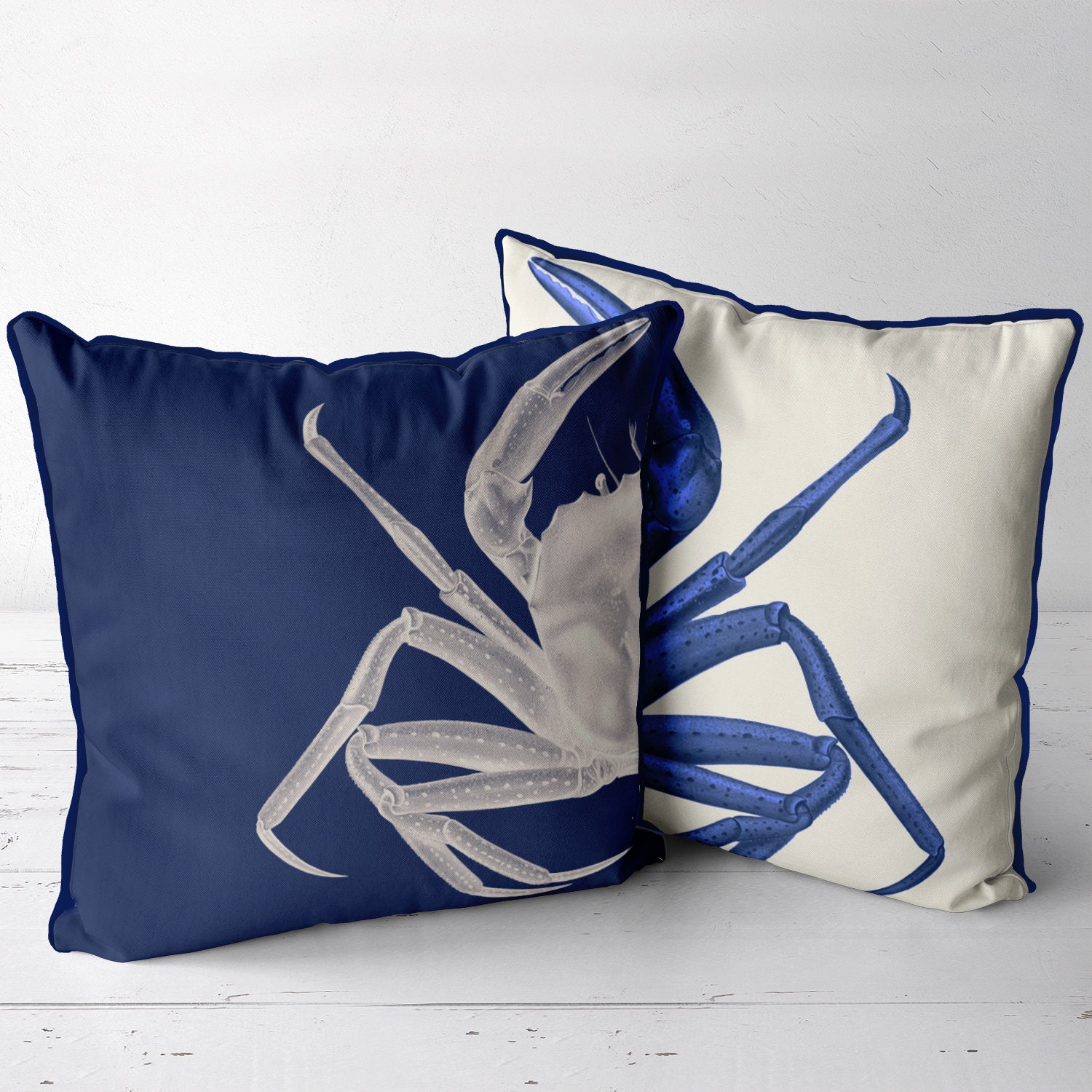 Set of 2 Blue Crab Pillow Cover Blue and White Pillow Etsy