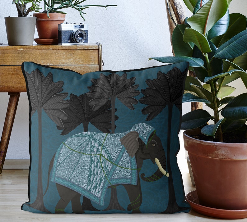 Elephant Cushion Cover Elephant Under Palm Trees Lagoon Etsy