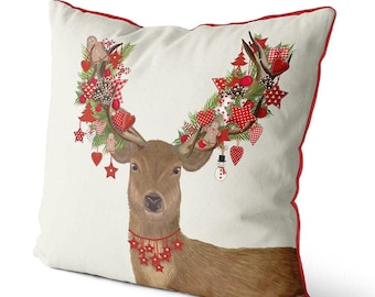 Deer pillow cover - Homespun Wreath Christmas stag Christmas decoration Christmas decor xmas pillow cover xmas cushion deer decor stag decor