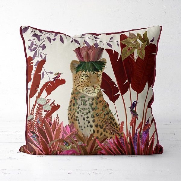 Housse de coussin léopard oreiller jungle rouge décor tropical oreiller léopard coussin jungle oreiller tropical oreiller rouge housse léopard décor designer