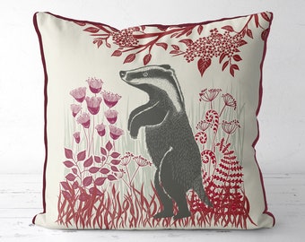 Badger Cushion cover - Country Lane badger4 - badger Pillow, Autumn pillows, fall cushion cover country decor farmhouse style woodland decor