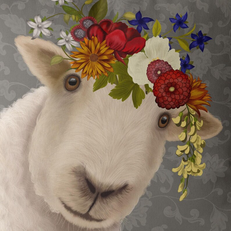 Pretty sheep farmhouse pillow, lamb accent pillow, sheep throw pillow farm animals pillows, sheep gifts, farm gifts, farm nursery, Bohemian image 3