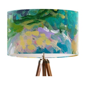 Celebrations Floral Lamp shade Drum lampshade, Blue floral lamp shade, abstract florals in blue and yellow image 2