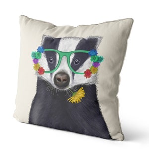 Badger pillow Badger gifts Animal art woodland decor farmhouse decor Housewarming gift new home gift Spring Pillows Animal pillow uk shop image 2