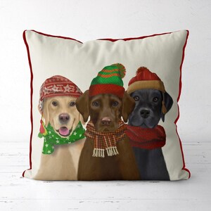 Labrador retriever pillow Christmas pillow yellow lab black lab chocolate labrador trio dog christmas cushion gift idea for labrador lover