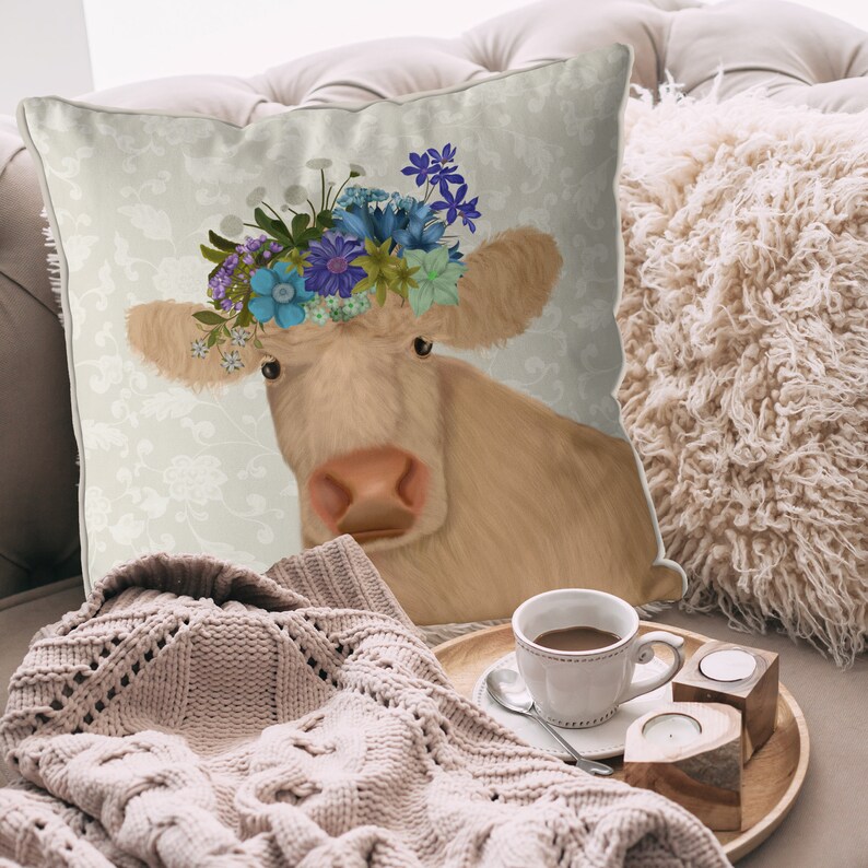 Cream Cow farmhouse pillow cow accent pillow cow throw Etsy