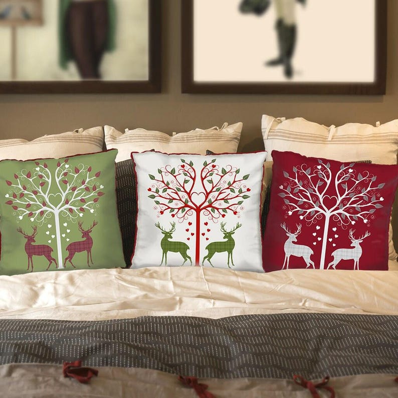 scandinavian pillow cover, Scandinavian style Christmas, nordic style Christmas cushion - Deer Heart Tree on Green - Xmas pillow cover image 4