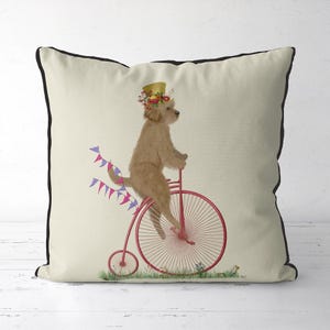 Goldendoodle cushion cover gold doodle dog pillow cover gold Labradoodle gift idea for Goldendoodle owner lover cute dog pillow gift uk