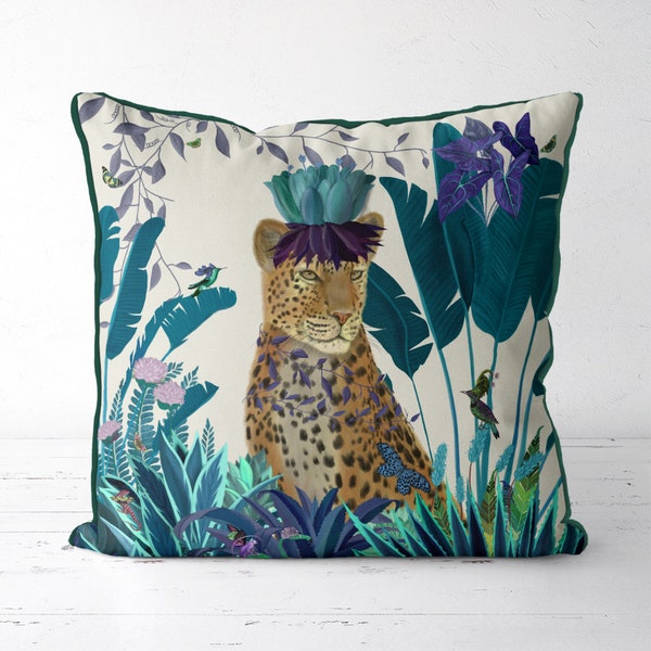 Leopard Pillow cover blue pillow cover blue decor jungle pillow tropical decor Leopard cushion jungle cushion tropical pillow leopard print