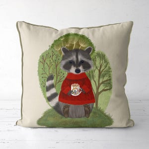 Kussensloop wasbeer, bos dierenkussen, grappig kinderkamerdecor, op de natuur geïnspireerde hutvloer