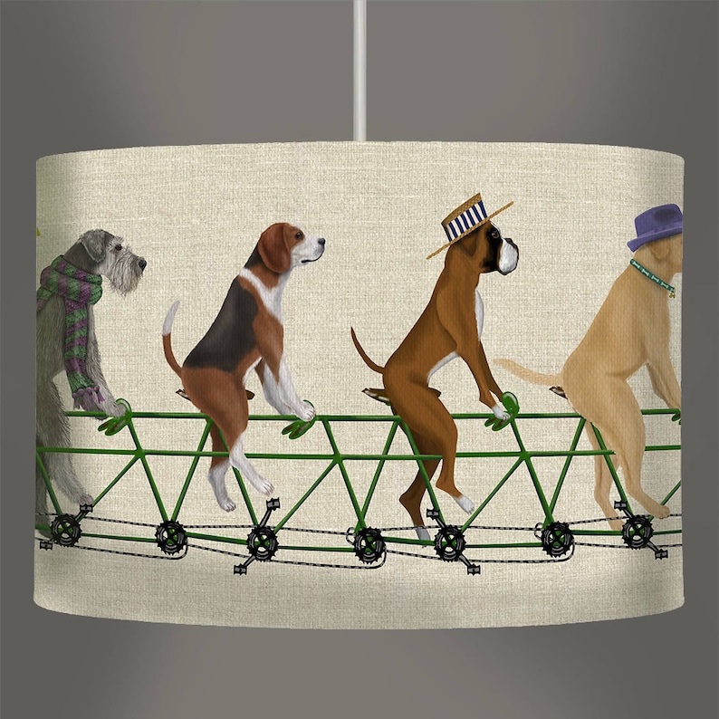 Lamp shade Dog Tandem drum lampshade dog lover gift dog nursery lampshade pendant dog on bike dog decor theme childrens bedroom kids room image 8