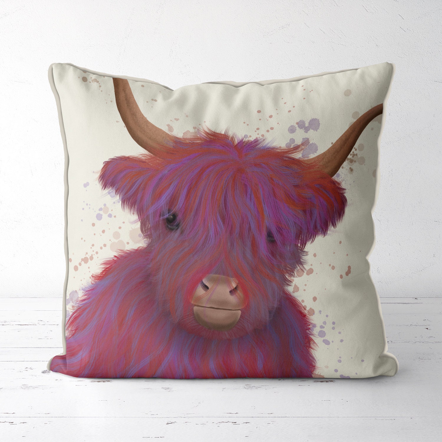 Highland Cow Pillow in Pink and Purple Cow 7 Modern Etsy
