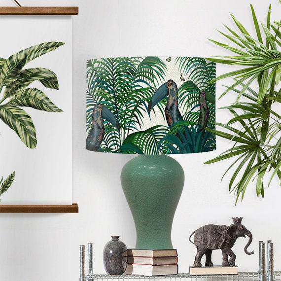Lamp Shade Tropical Toucan Drum Lampshade Decor Jungle Nursery Green Lighting Pendant