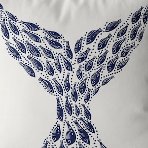 Modern coastal pillow covers Coastal throw pillows Little Fishes Whale Fish Tail Midnight Blue on White Coastal style Nautical pillow covers image 3