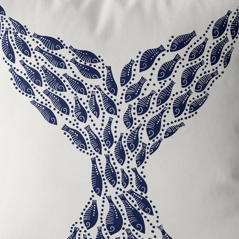 Modern coastal pillow covers Coastal throw pillows Little Fishes Whale Fish Tail Midnight Blue on White Coastal style Nautical pillow covers image 3