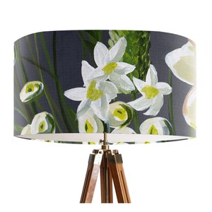 Lime green & white on dark grey floral lamp shade, abstract florals, modern spring decor, funky flower botanical, handmade fabric lampshade