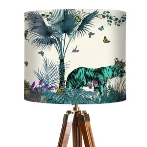Lamp shade Tropical Lions Blue drum lampshade Lion decor jungle tropical decor nursery lampshade blue lampshade blue room decor lighting image 4