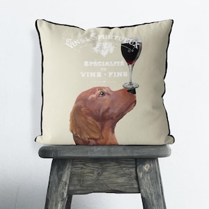 Housse de coussin setter irlandais, coussin pour chien ludique, cadeau d'amateur de vin pour les propriétaires de setter irlandais