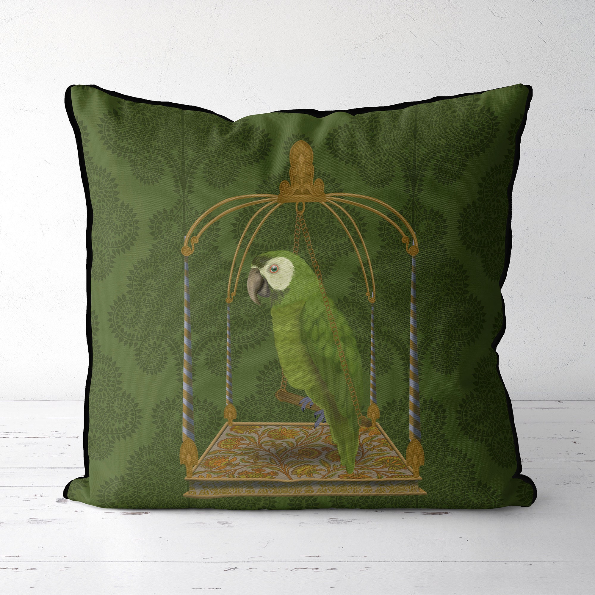 Green Parrot on Green Pillow Cover Parrot Cushion Cover Etsy