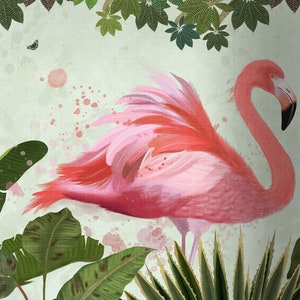 Pink Flamingo Lampshade, tropical lamp shade tropical decor flamingo decor, designer fabric lighting jungle decor room, pink decor handmade image 7