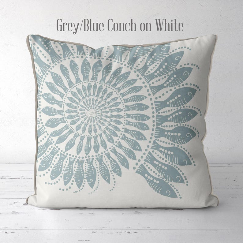 Modern coastal pillow covers Coastal throw pillows - Little Fishes Spiral Shell Midnight Blue on White Coastal style, Nautical pillow covers image 6