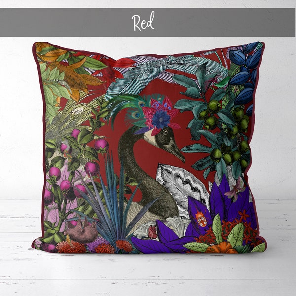 Glorious Plumes 2 in Red, Pillow Cover, Stunning Designer Cushion Cover Throw Pillow, High End Home Decor, maximalist decor