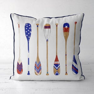 Red White & Blue Oars Pillow Cover - Patriotic Summer Cushion for Cabin, Lake House, Boat House, Rowing Enthusiasts, Nautical Decor (oars2)