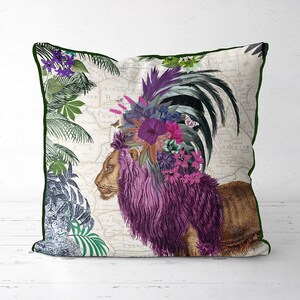 Purple Lion pillow cover, Eclectic jungle animal throw cushion cover, Indoor or Outdoor 18x18 24x24 eurosham, Tropical African animal safari