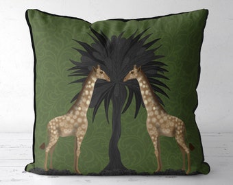 Girrafe cushion cover - Giraffe twins verdant - Giraffe pillow cover, Tropical toss cushion, Safari couch pilow, Animal scatter pillow