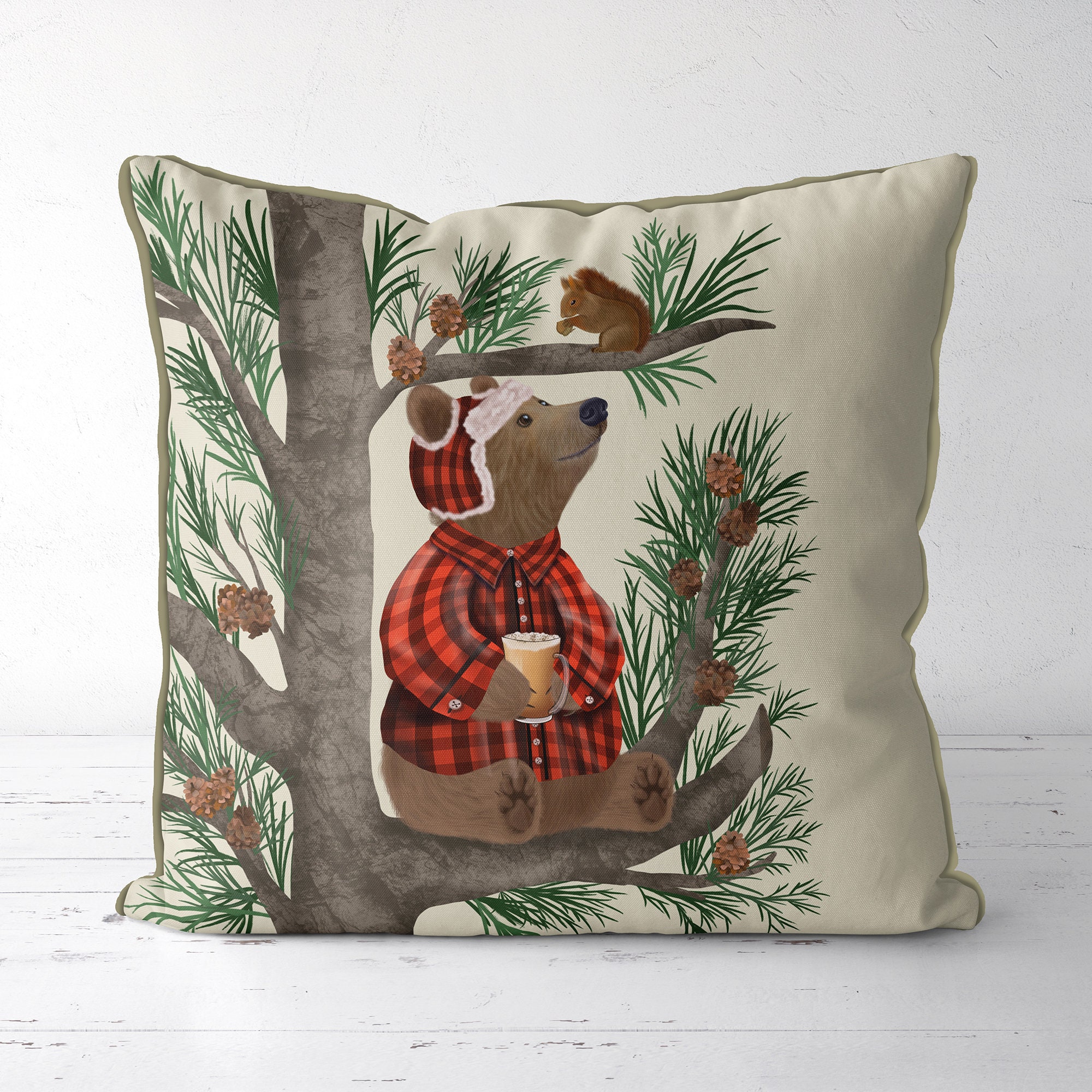 Lumberjack Bear in Tree Pillow Cover Woodland Animal Throw Pillow Cover Woodland Nursery Decor Childrens Cushion Kids Room Cabin Decor Etsy UK