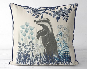 Animal pillow - Country Lane Badger4 - Badger cushion cover, Badger decor, Badger lover gift, Nursery decor woodland nursery woodland decor