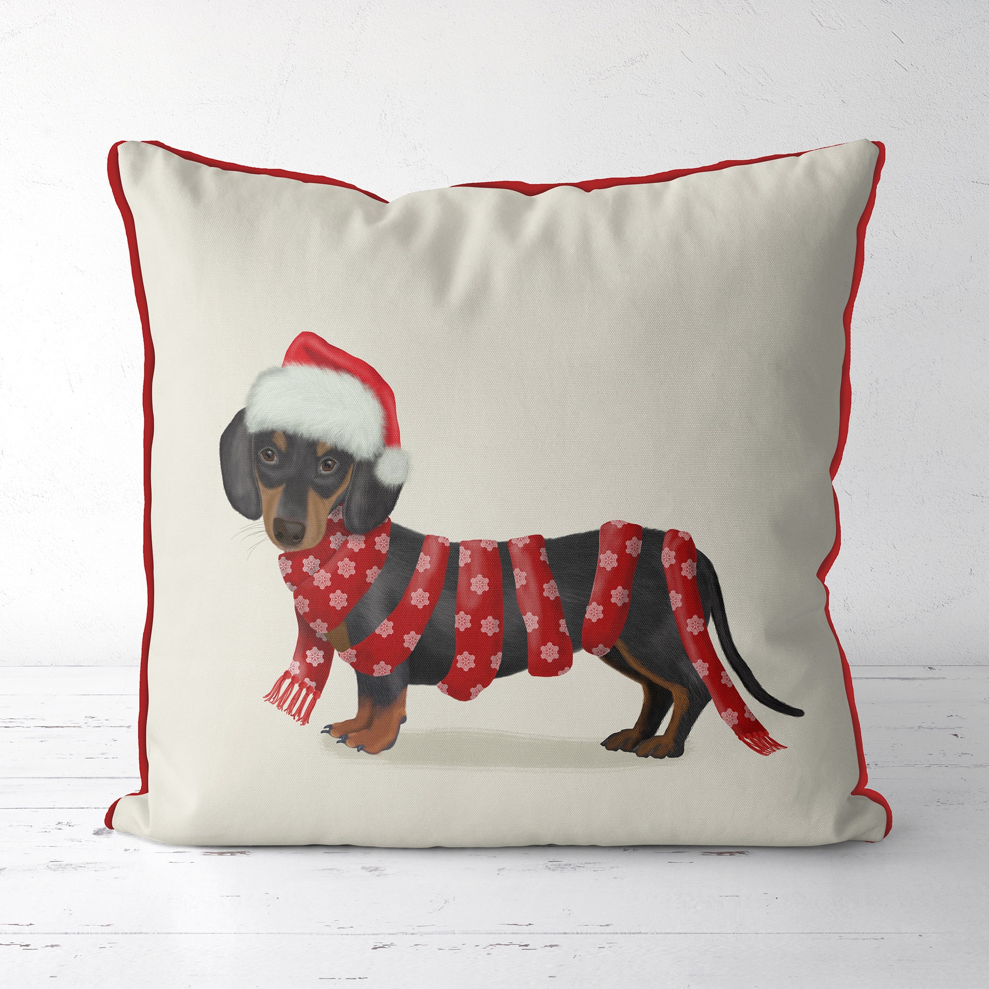 Christmas Pillow Cover Dachshund and Snowflake Scarf Christmas Decor Xmas Cushion Cover Cute Dog Christmas Decor Holiday Season Decor Etsy
