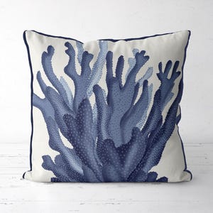 Coastal Pillows - Blue coral cushion, coral pillow, nautical decor, coastal cushion, BLUE CORAL 17 image 1