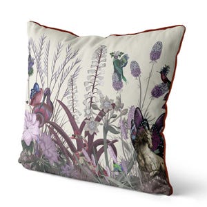 Federa per cuscino con cigno e fiori, cuscino di design fatto a mano con insoliti e bellissimi uccelli, elegante cuscino decorativo per la casa con motivo floreale rosa. immagine 2