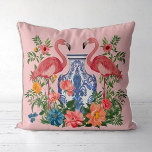 Pink Flamingo Pillow Cover: Tropical Chinoiserie Vase Cushion