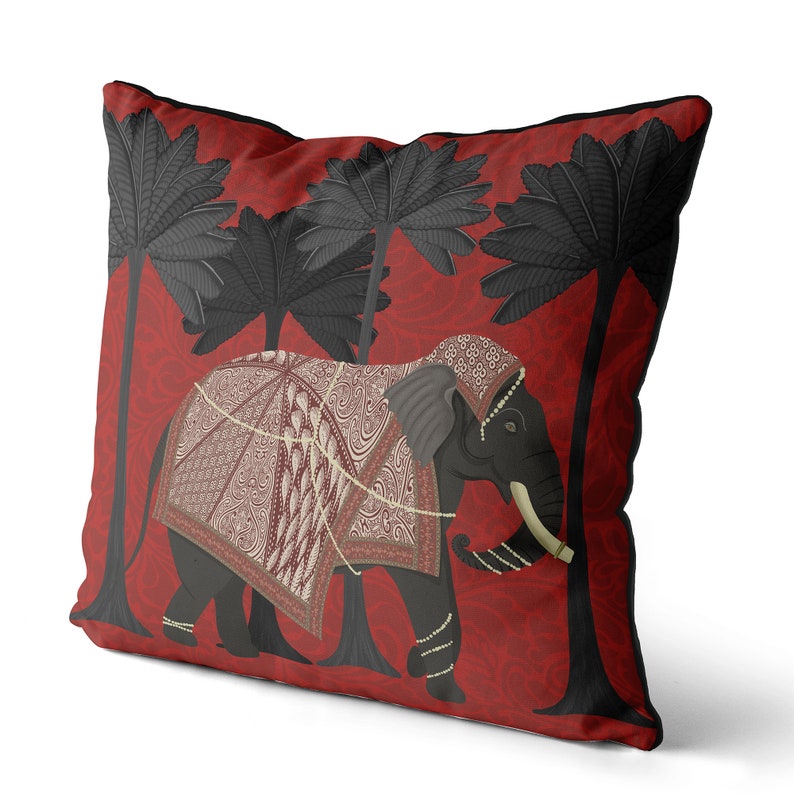 Elephant Cushion Cover Elephant Under Palm Trees Ruby Etsy UK