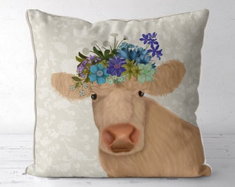 Cream Cow Pillow Cover, Bohemian Cow cushion, farmhouse decor Couch pillow cow Cushion cover Modern rustic Cushion covers UK, Animal cushion