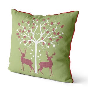 scandinavian pillow cover, Scandinavian style Christmas, nordic style Christmas cushion - Deer Heart Tree on Green - Xmas pillow cover image 2