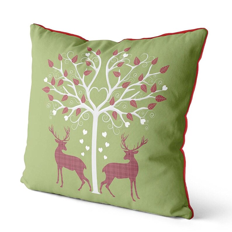 scandinavian pillow cover, Scandinavian style Christmas, nordic style Christmas cushion - Deer Heart Tree on Green - Xmas pillow cover image 2